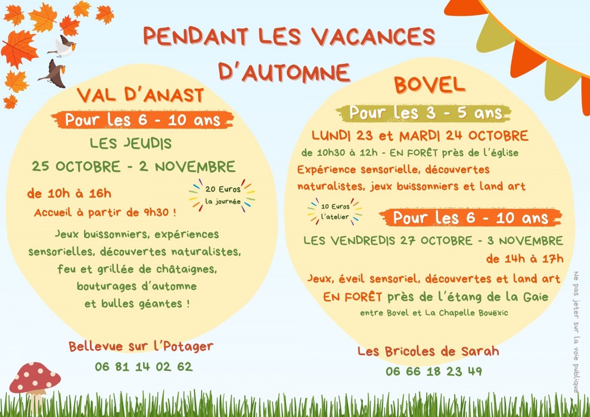 PROGRAMME DES VACANCES DE L'AUTOMNE