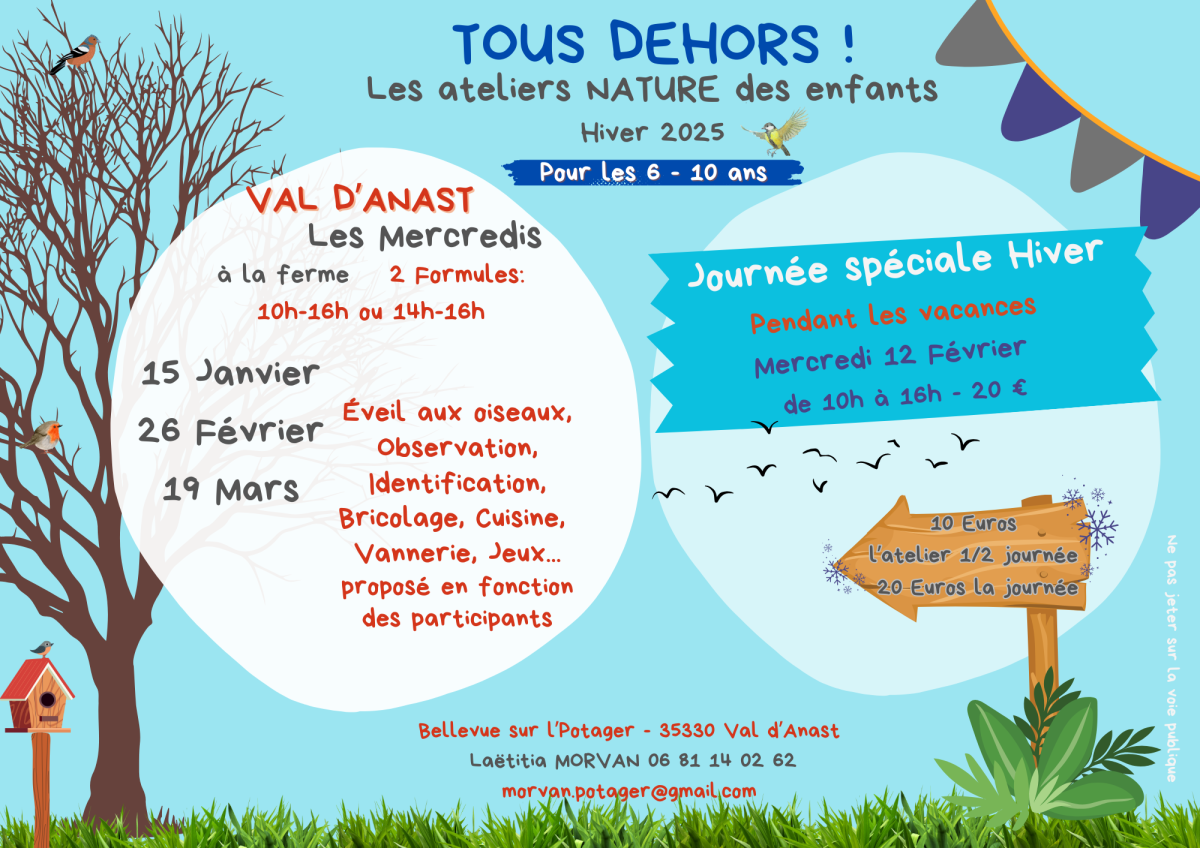 Dates des Ateliers Tous Dehors HIVER
